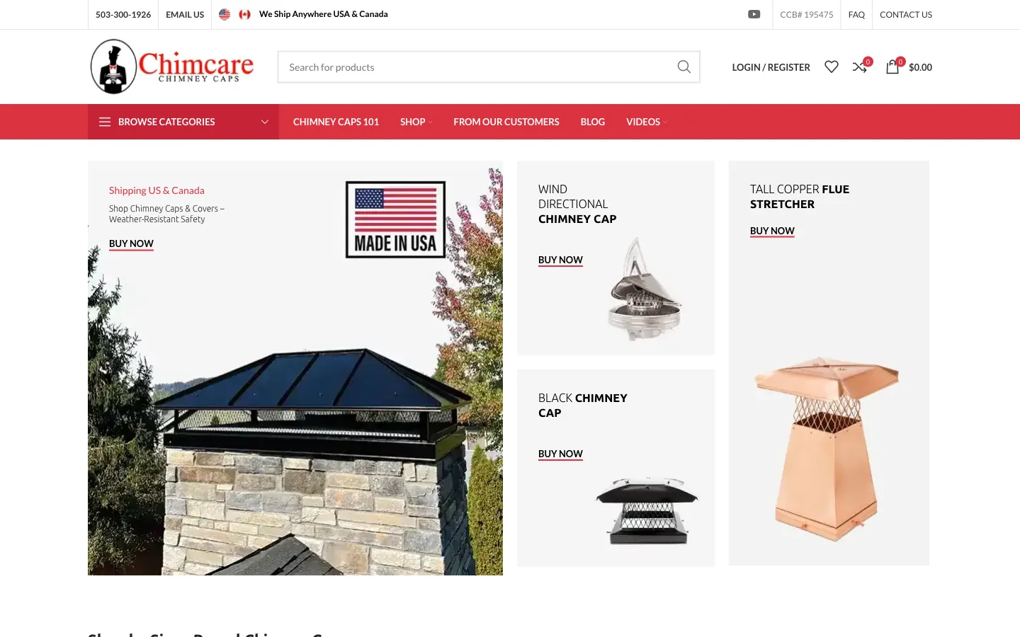 ChimCare Chimney Caps online store home page
