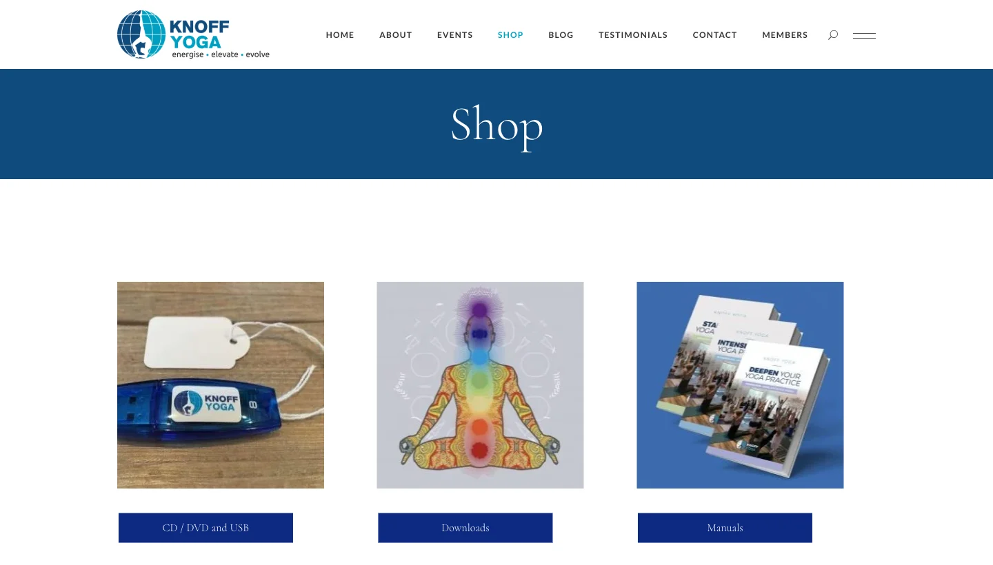 Knoff Yoga online shop with CD, DVD and USB, downloads and manuals