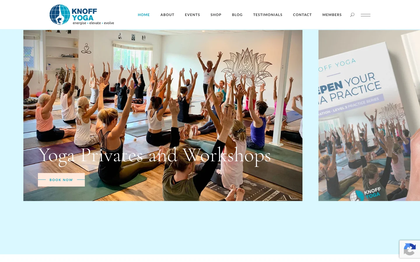 Knoff Yoga home page with workshops, manuals and teacher training
