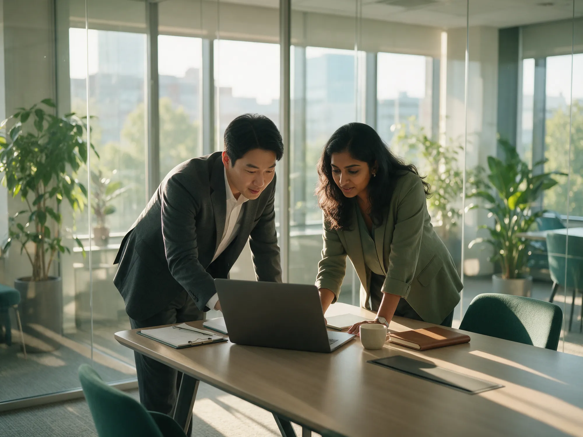 Two ecommerce analysts reviewing funnel results on a laptop