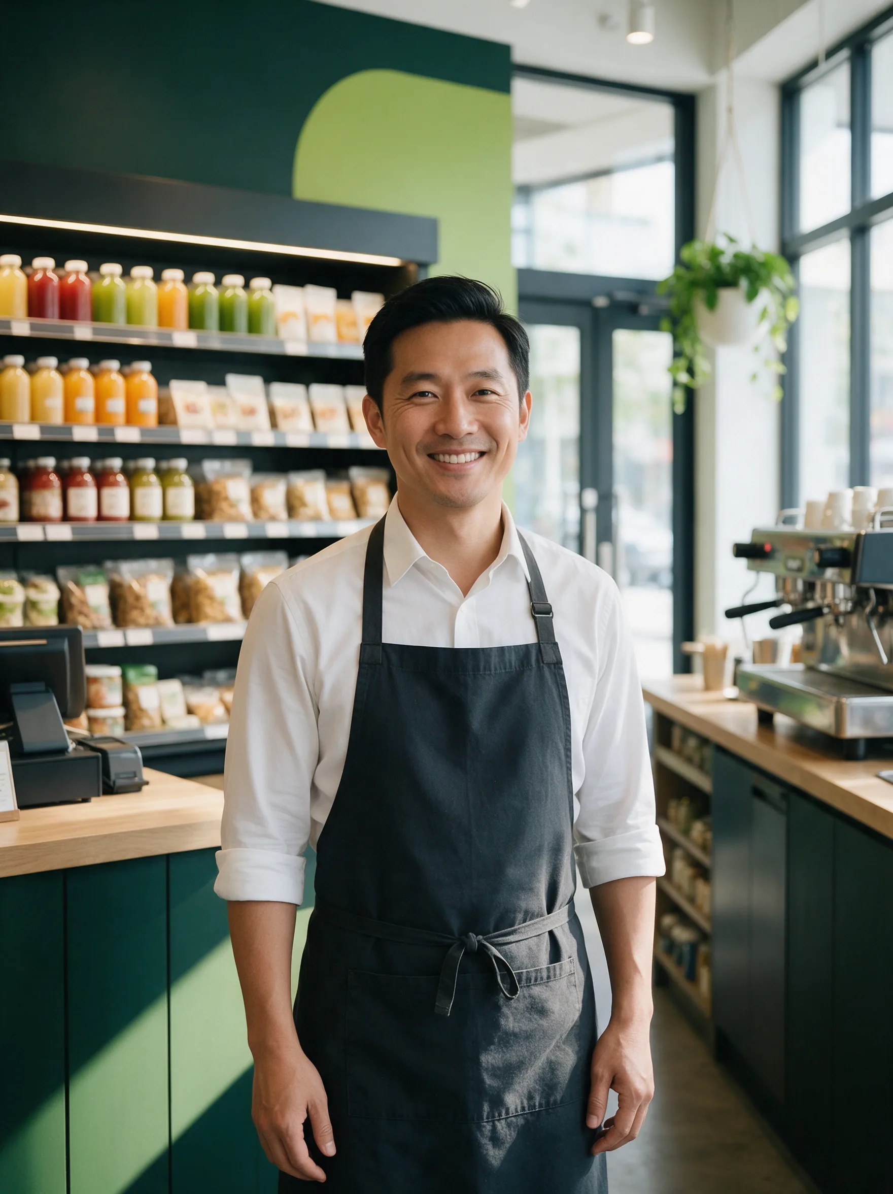Food and beverage founder in his store, ready to start onboarding with Outbuy