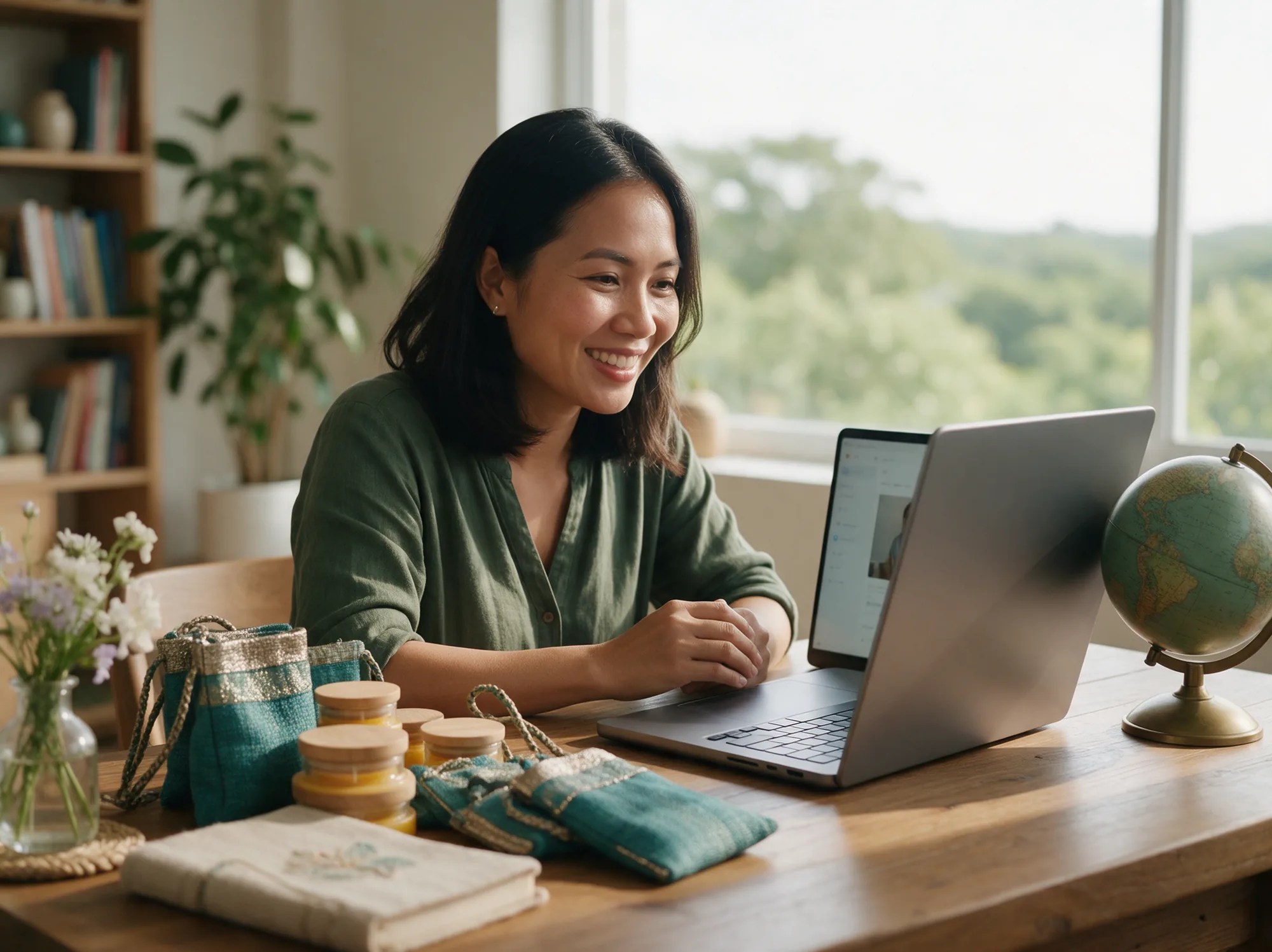 Founder on a video call with an overseas partner about cross-border marketplace sales