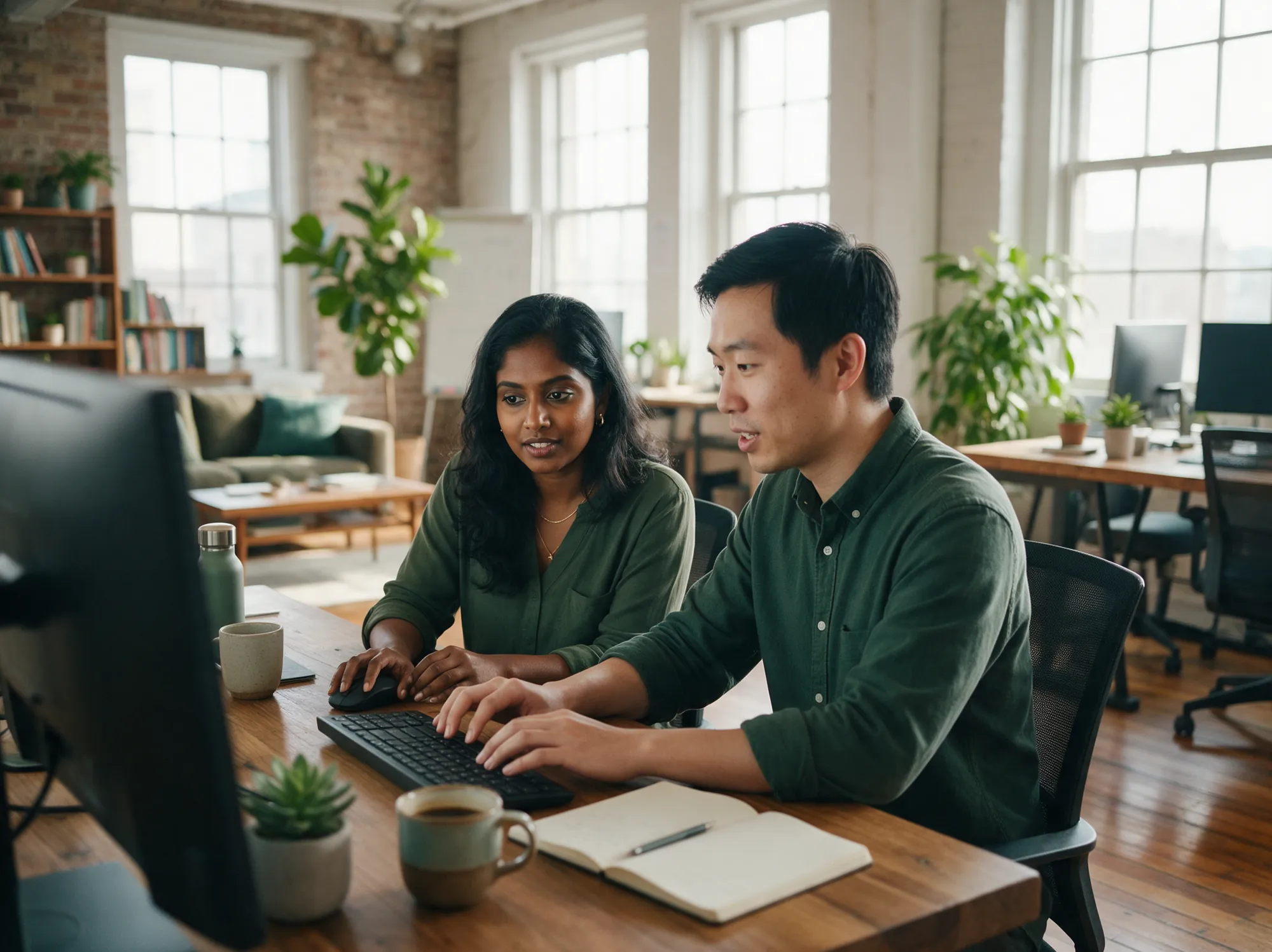 Two developers pair programming on store improvements