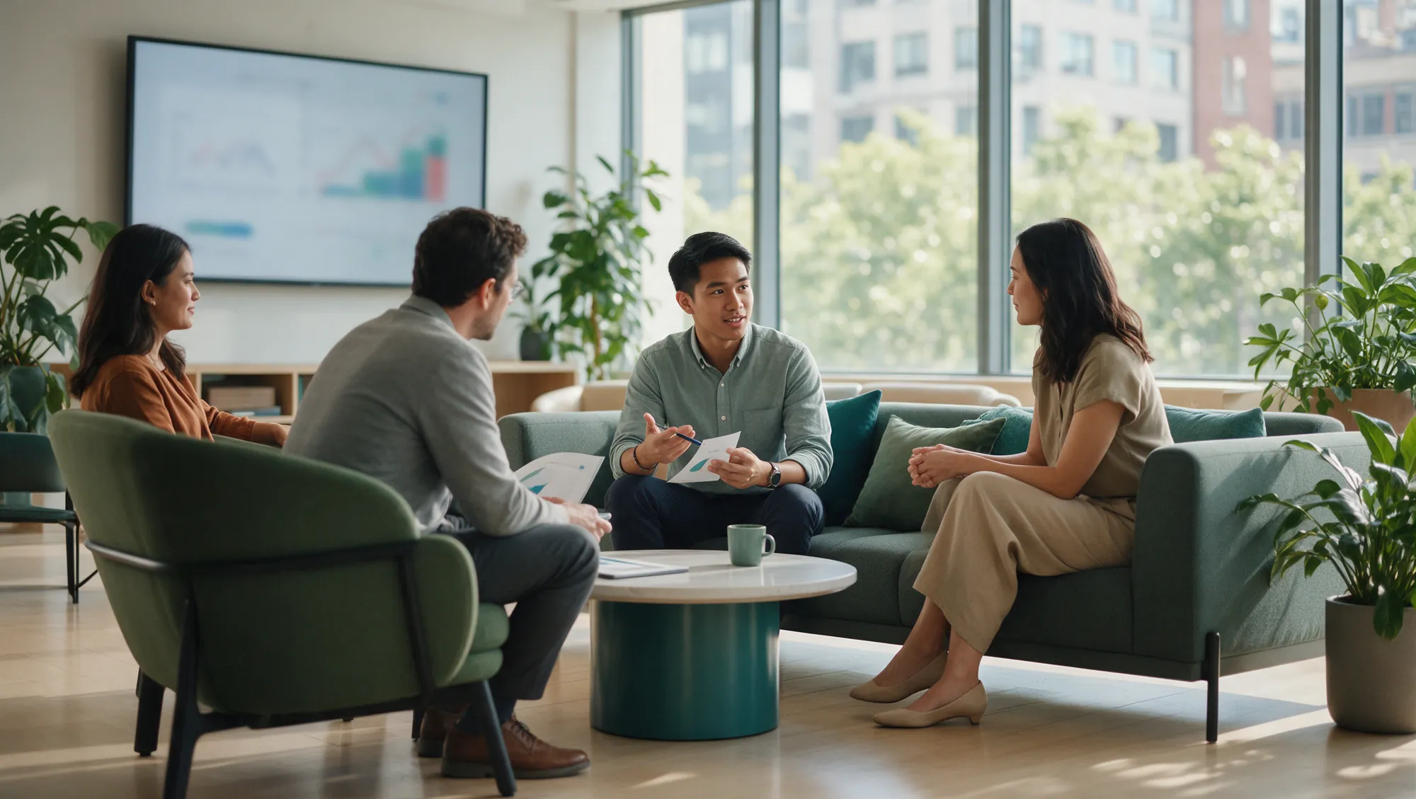 Analyst sharing monthly results with a small team