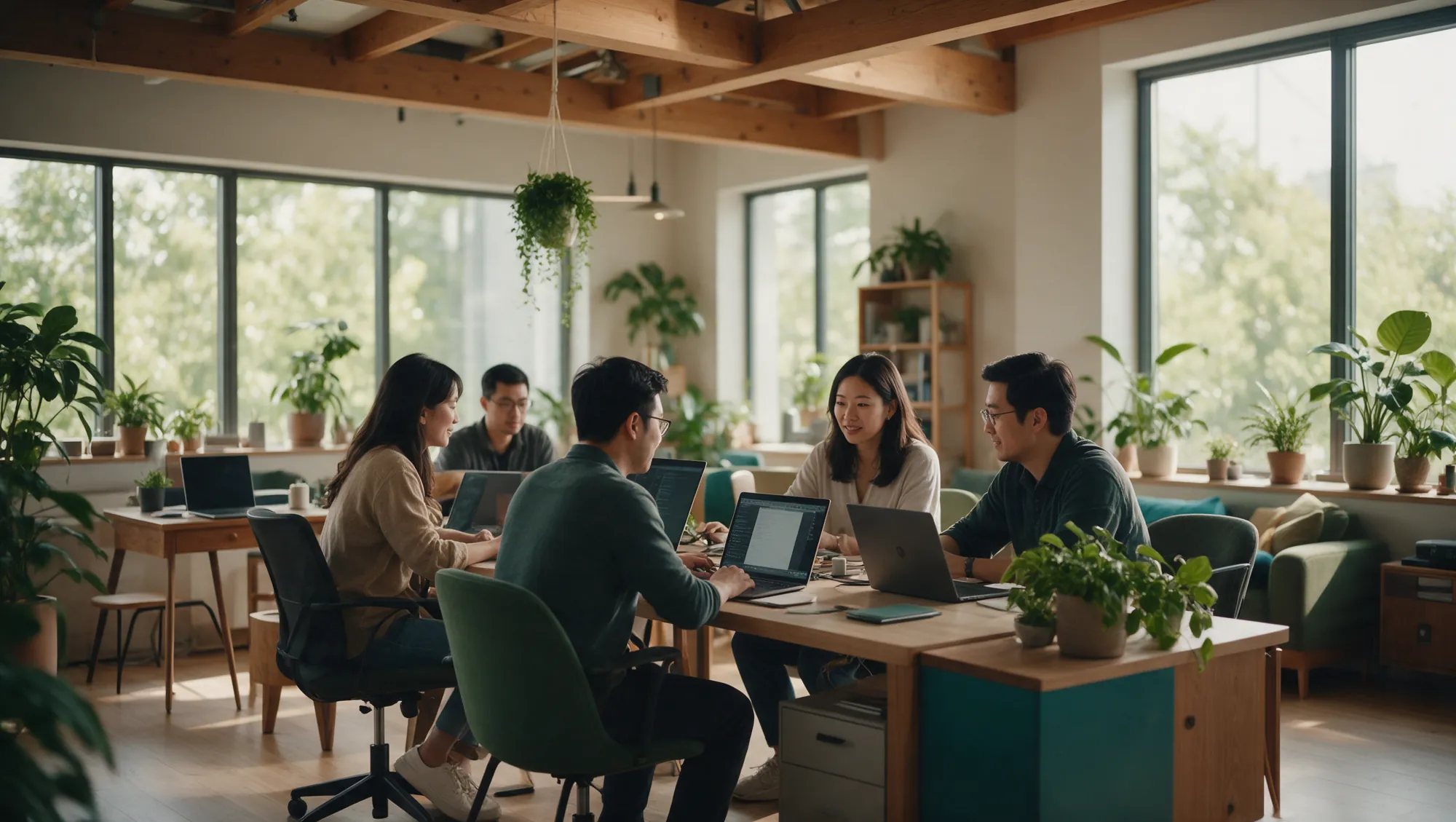 Platform engineers working together in a bright open office