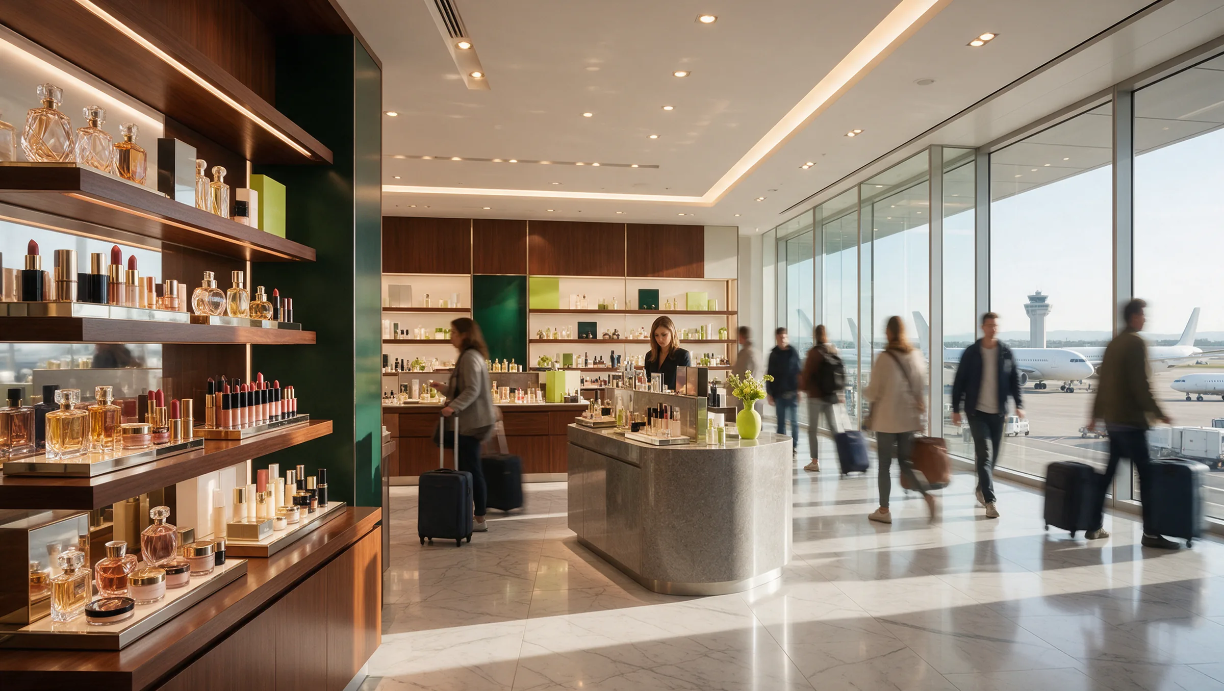 Airport duty-free fragrance and cosmetics store, a travel retail ecommerce pickup point