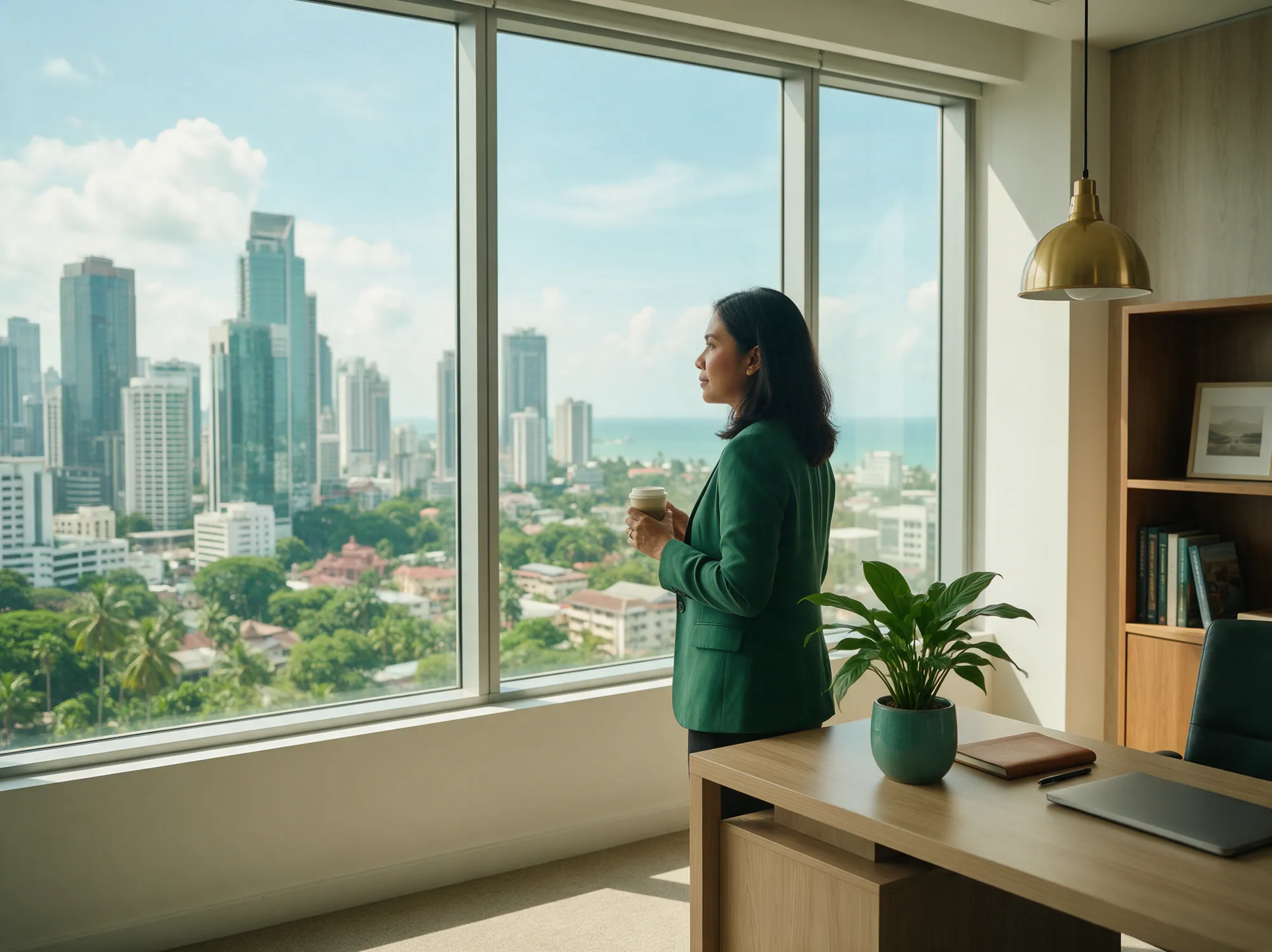Infrastructure lead looking out over the city from a high office